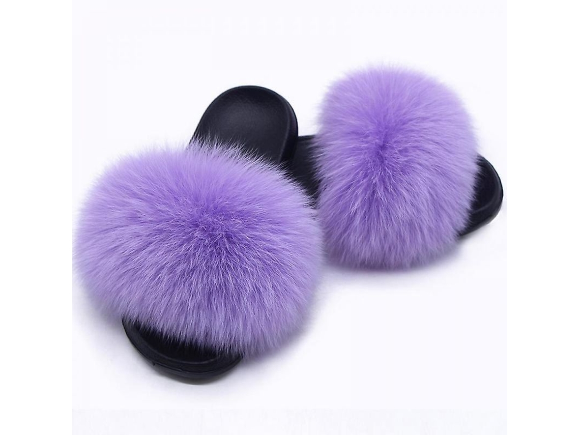 Chanclas de Pelo de Zorro para Mulher, Abiertas, Suaves, Interior Exterior, 40 41, Roxo