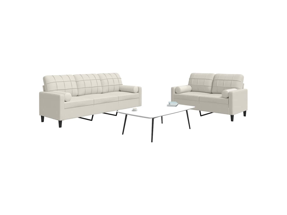 Vidaxl 2 Pcs Conjunto de Sofás com Almofadões e Rolos Veludo Creme