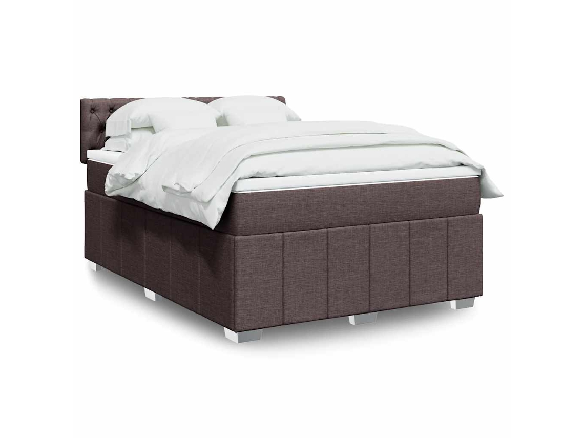 Cama Com Molas/colchão 140x190 Cm Tecido Castanho-escuro