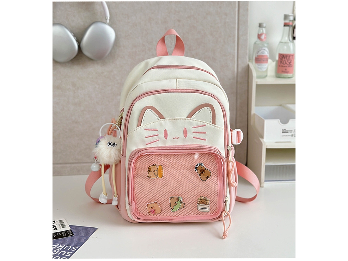 Mochila Com Pingente De Boneca, Adequada Para Uso Diário Na Escola, Encontros E Viagens. Rosa