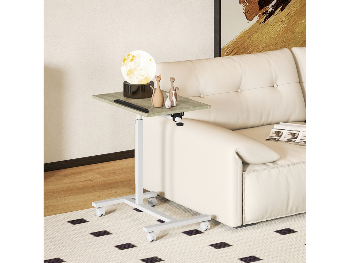 Mesa Auxiliar C/rodas Alt.ajust. Superfície Inclinável E Estrutura Metal 57x40x67.5-101 Cm Carvalho E Branco