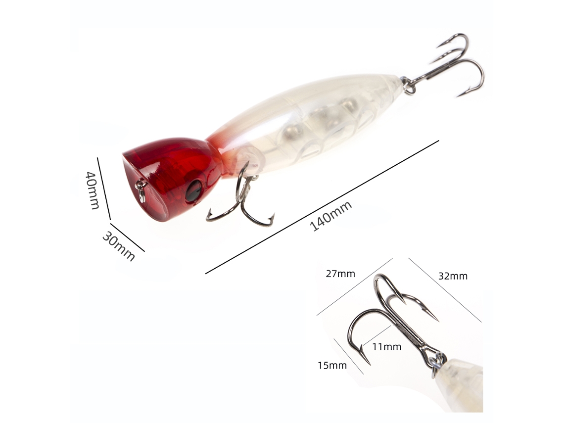 Isca Popper Grande 14cm/5,5 Polegadas Isca de Plástico Rígido com Duplos Anzóis para Pesca Crankbait