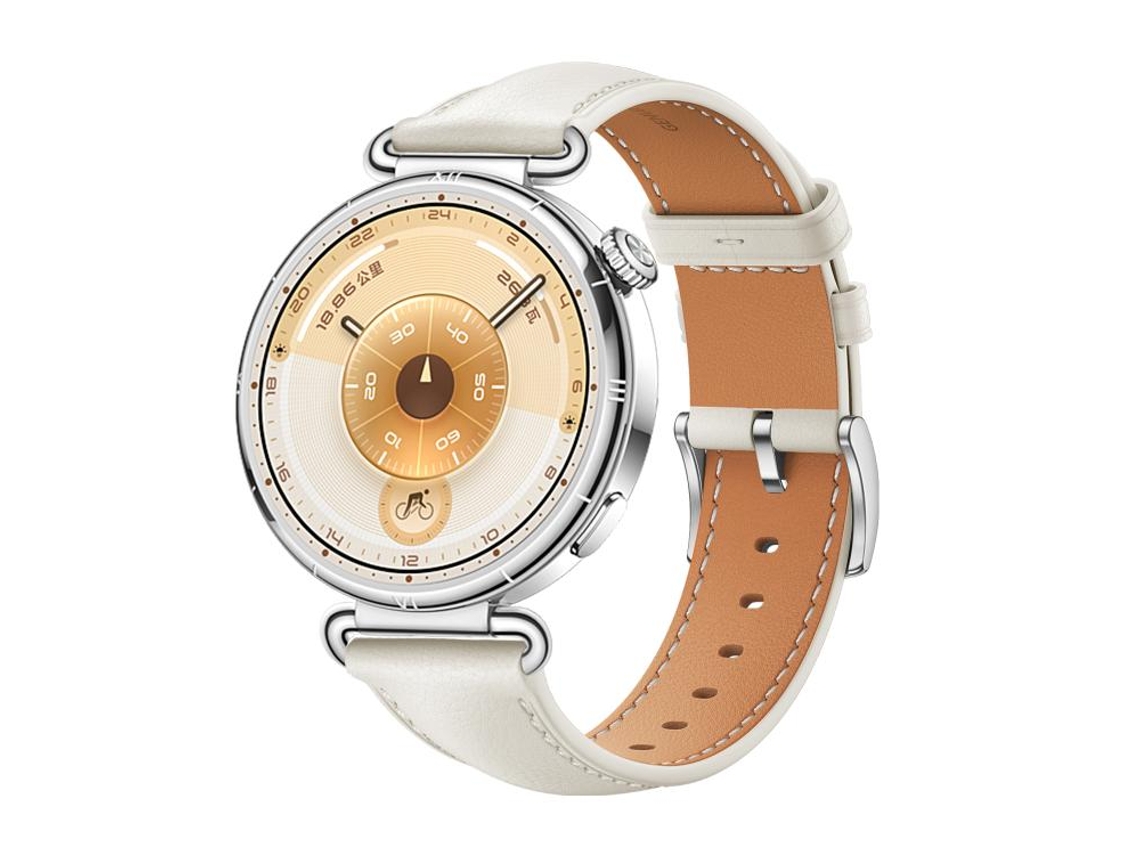 Bracelete Para Huawei Watch Gt 6 (41mm) - Couro Macio - Fivela Prateada Branca