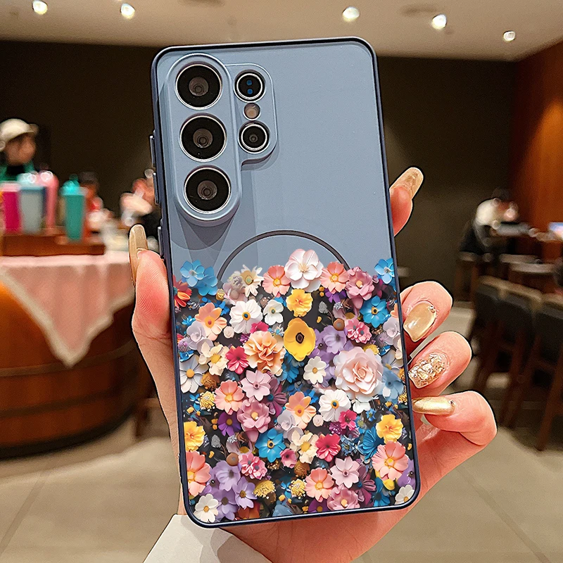 Capa Magnética Para Celular Galaxy A15 Com Pintura A Óleo Floral (azul)
