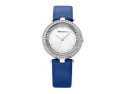 Relógio Casual Feminino Analógico com Cristais Quartzo Pulseira Pu Azul Branco