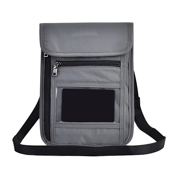 Bolsa Multifuncional Cinza Para Passaporte, Carteira De Pescoço, Porta, Documentos Em Nylon Para Viagens