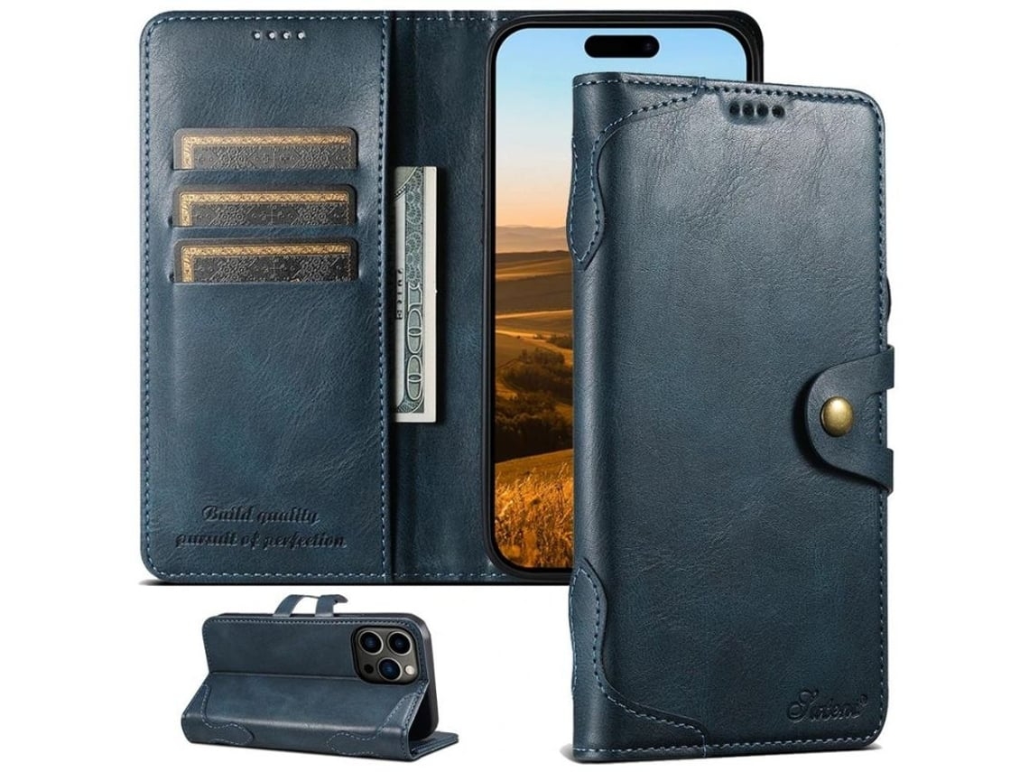 Capa Fólio Livro Fecho para iPhone 14 Pele Magnética Bege