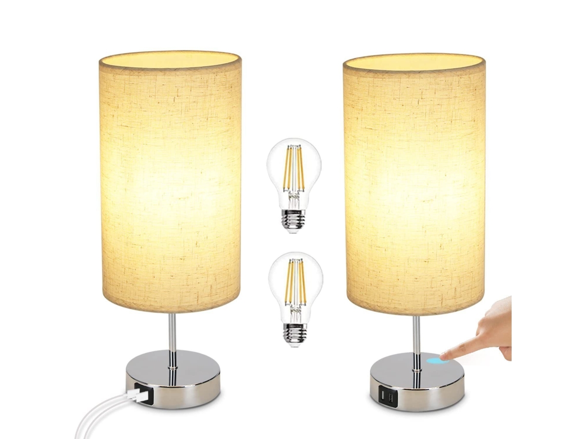 Candeeiro De Cabeceira Vintage Regulável Com Toque Regulável E27 Com Função De Carregamento Usb Regulável Branco Quente Led Nettlife