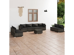 Vidaxl 9 Pcs Conjunto Lounge De Jardim C/ Almofadões Vime Pe Cinzento