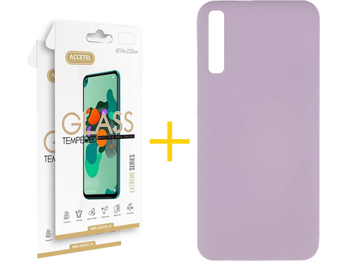 Kit Capa e 2 Películas Samsung Galaxy A50 ACCETEL Silicone Líquido (Roxo)
