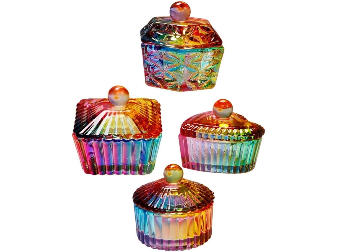 Conjunto de 4 Flocos de Manicure Cristal Iridescente Prato Multifuncional para Monômero