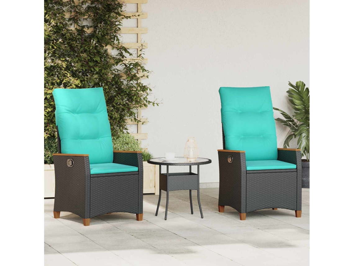 Vidaxl Cadeira De Jardim Reclinável Preto E Turquesa Vime Pe