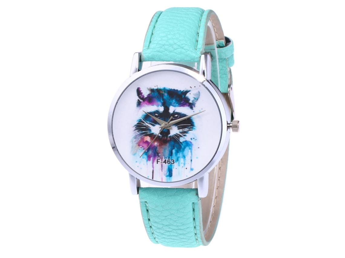 Relógio de Quartzo com Pulseira de Couro Padrão Animal Fofo Design Simples para Mulheres (verde Menta)