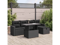 Vidaxl 6 Pcs Conjunto Sofás De Jardim C/ Almofadões Vime Pe Preto