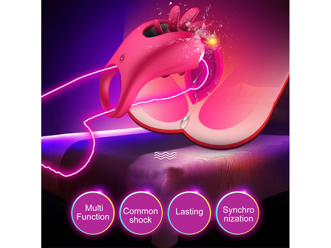 Anillo Vibrador Para Pene Com Licking Lengua Estimulador Clítoris Brinquedo Sexual Para Casais Adultos