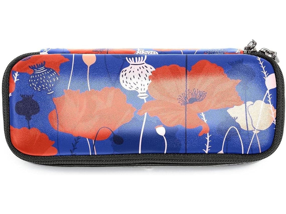 Estojo Grande Com Estampa Floral De Papoulas Lápis, Marcadores E Maquiagem, Ideal Escola, Escritório, Adultos