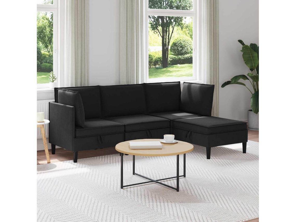 Vidaxl Conjunto De Móveis Para Sala De Estar 4 Pcs Preto Tecido