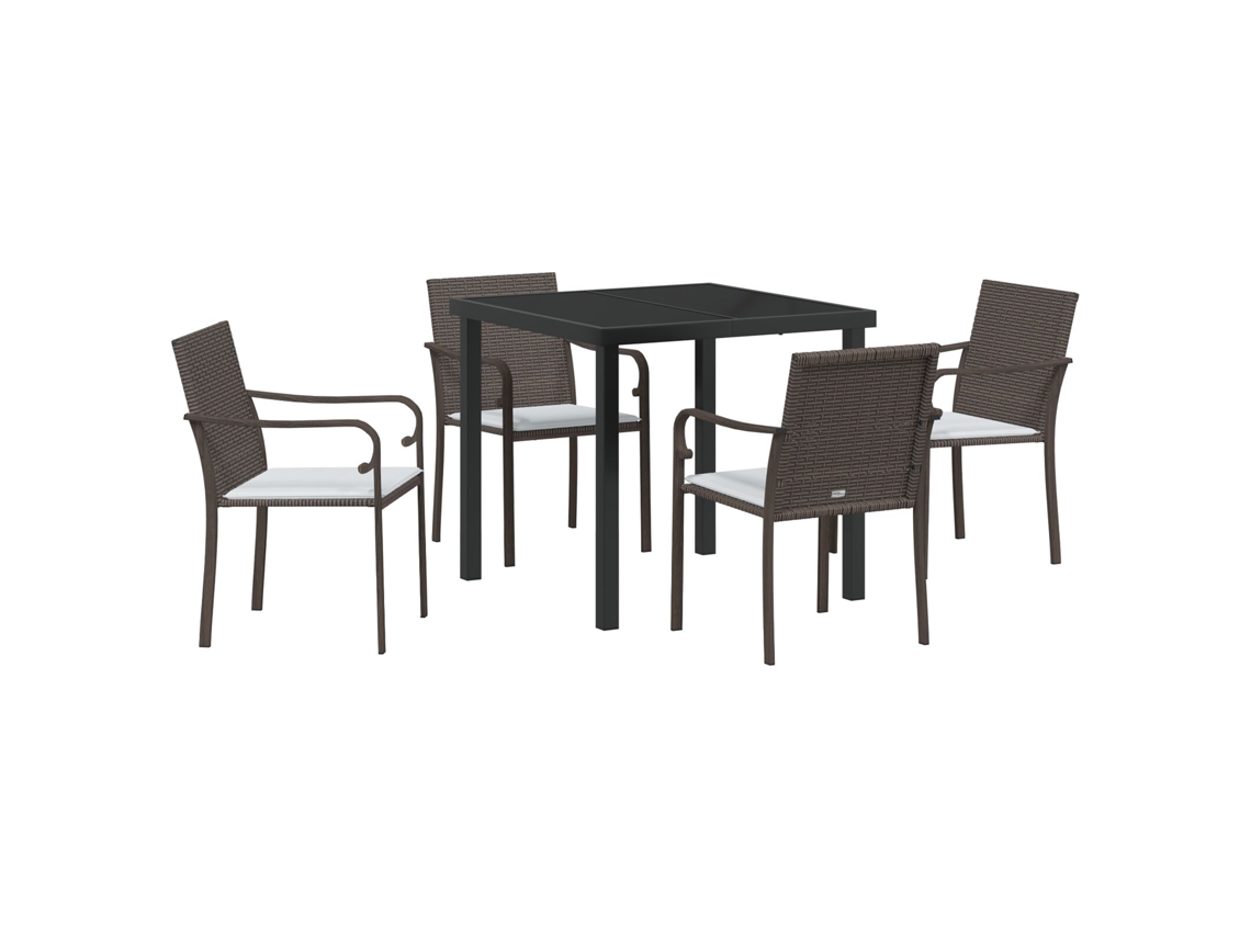 Conjunto 5 De Jantar Para O Jardim Com Vidaxl E Almofadas Em Rattan Sintético Castanho