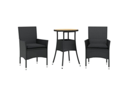 Conjunto de 3 Jantar Jardim com Almofadões Vime Pe/acácia Preto MAISON EXCLUSIVE