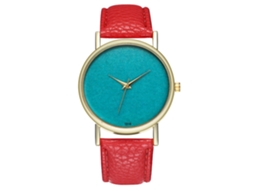 Relógio de Pulso Feminino de Moda com Pulseira Pu e Mostrador Redondo Analógico Quartzo (vermelho)