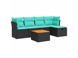 Conjunto Sofás de Jardim 6 Pcs com Almofadões Vime Pe Preto MAISON EXCLUSIVE (6 pcs)