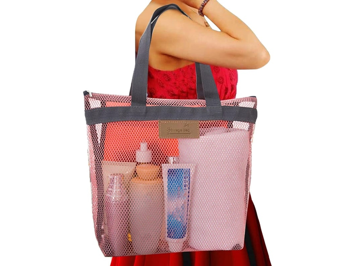 Mochila De Banho Em Malha, Cesto De Banho Com Zíper E Manias, Tote Para Praia E Viagens, Rápido Secagem