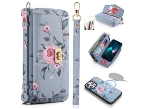 Capa Padrão Flores Bloqueio Para Iphone 15 Pro Pola Pele Sintética Multicor