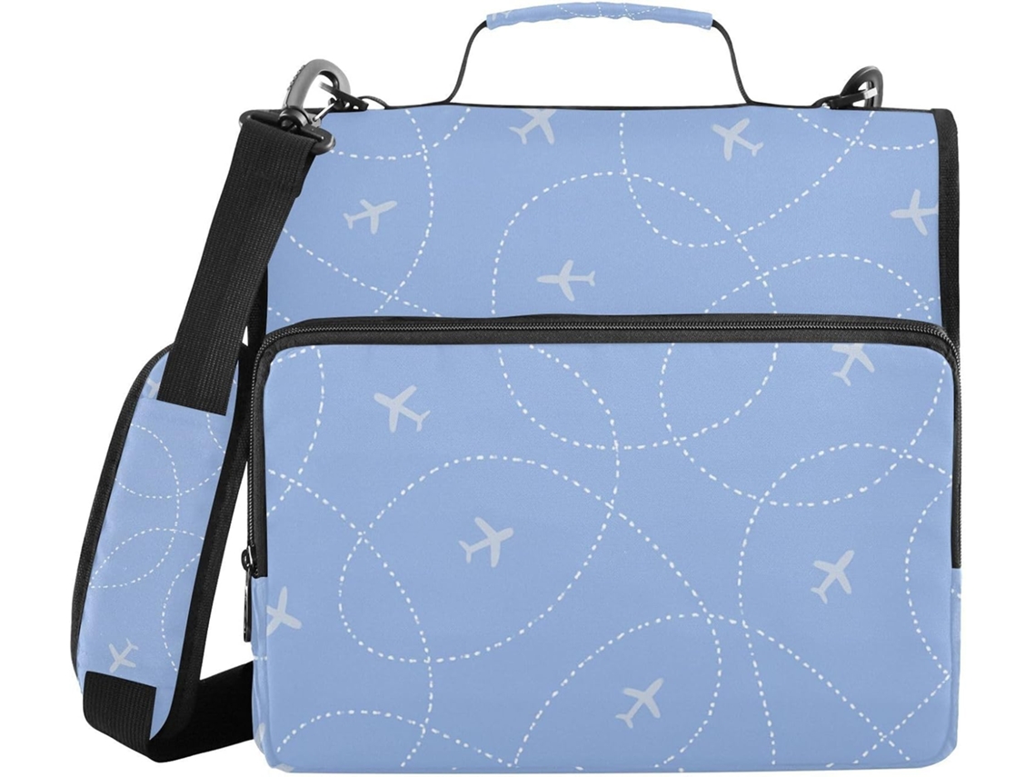 Pasta De 3 Argolas Azul Claro Com Estampado Avião Variação 5 –, 8cm 1, 5 Polegadas, Com Altura Do Ombro, Organizador