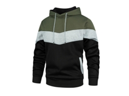 Moletom com Capuz de Blocos de Cor para Homem com Bolsos e Cordão Manga Longa Verde Preto M