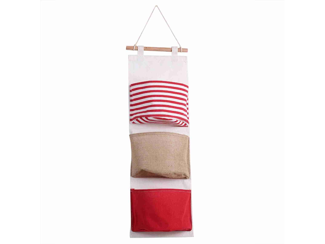 Saco de Armazenamento de Algodão e Linho 3 Camadas Pendurado na Parede com Bolsos | S/MARCA