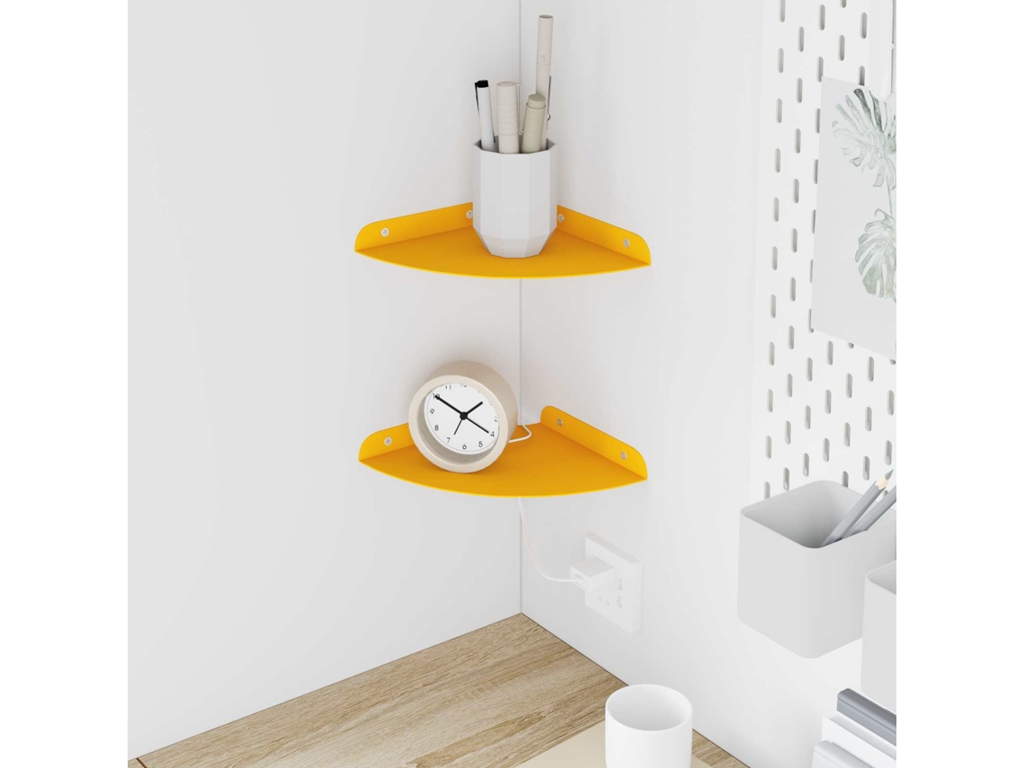 Vidaxl Prateleira Flutuante De Canto 2 Unid. Amarelo Mostarda