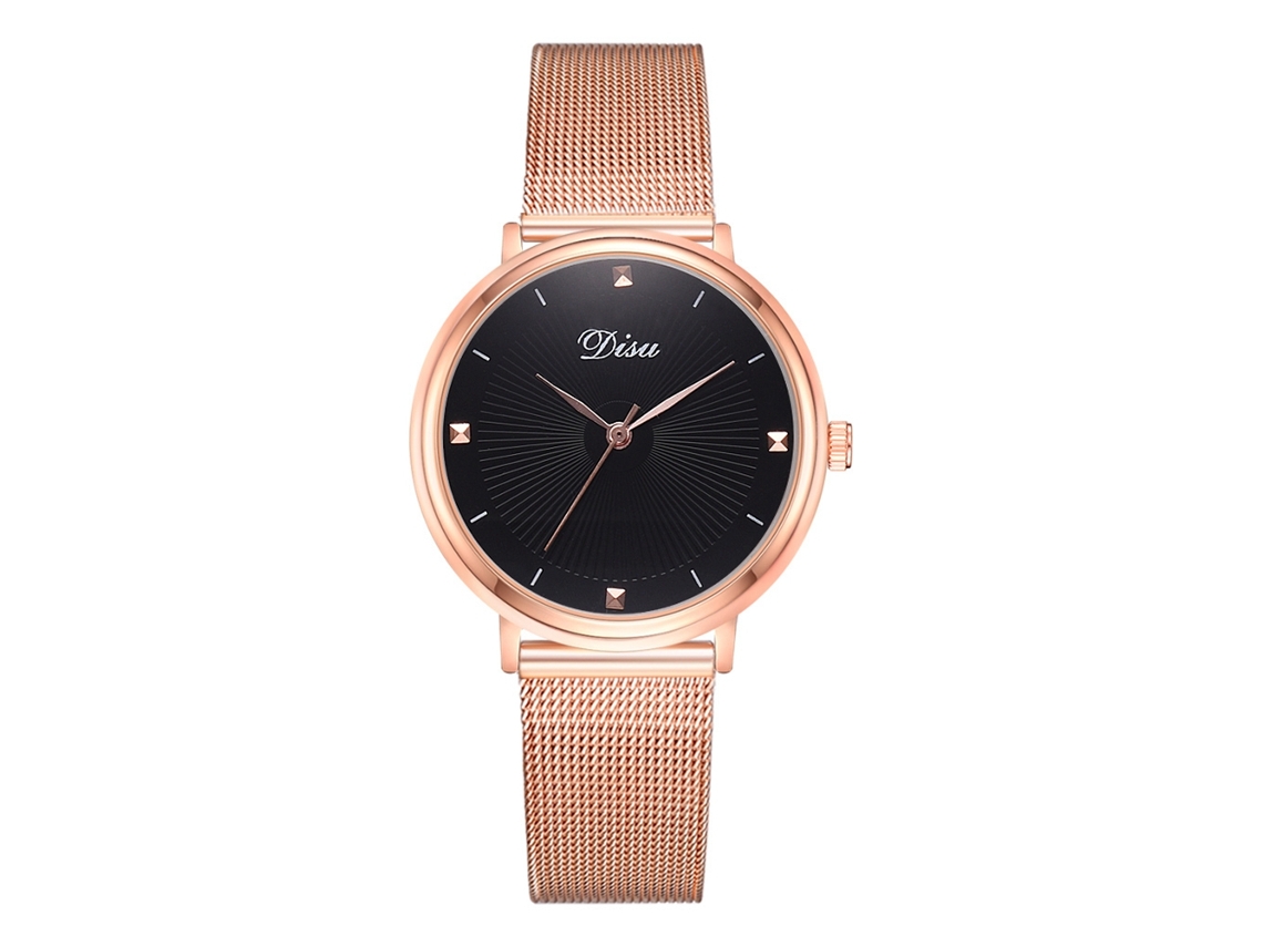 Relógio Feminino de Pulso Analógico Quartzo com Pulseira de Malha de Liga (preto)