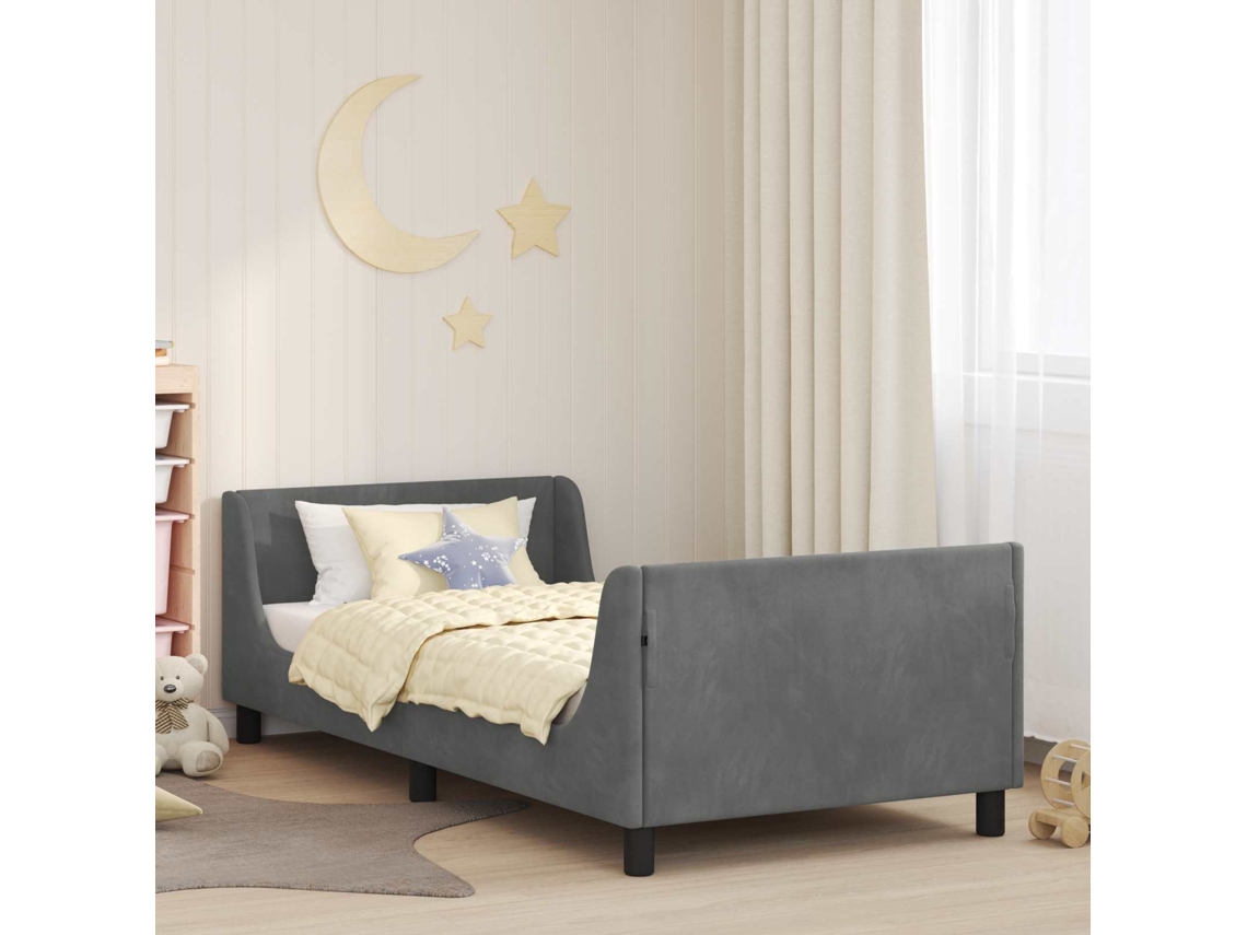 Vidaxl Estrutura de Cama Infantil com Cabeceira Cinzento escuro Veludo