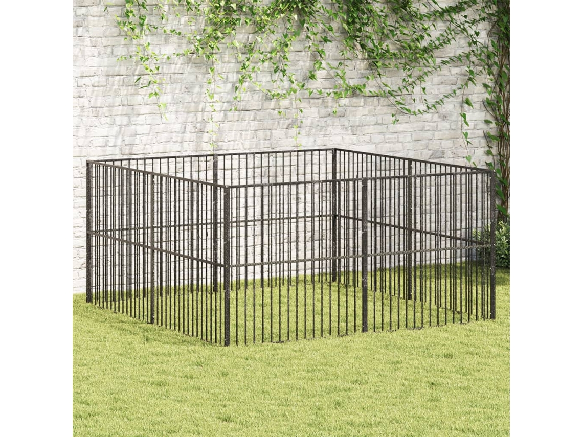 Vidaxl Parque Com 8 Painéis Aço Galvanizado Preto