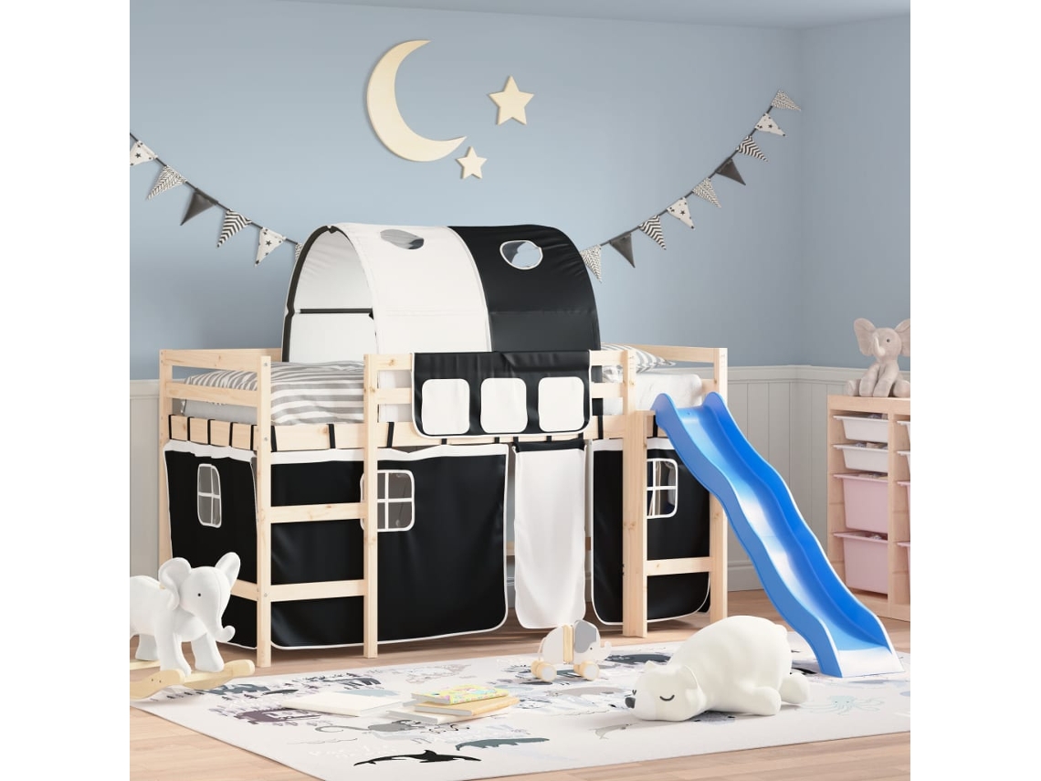 Vidaxl Cortinas Para Cama Elevada Com Túnel Poliéster Branco E Preto