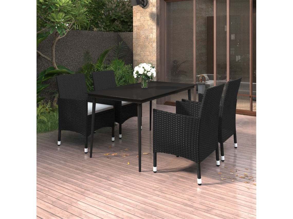 Vidaxl 5 Pcs Conjunto De Jantar P/ Jardim C/almofadões Vime Pe E Vidro