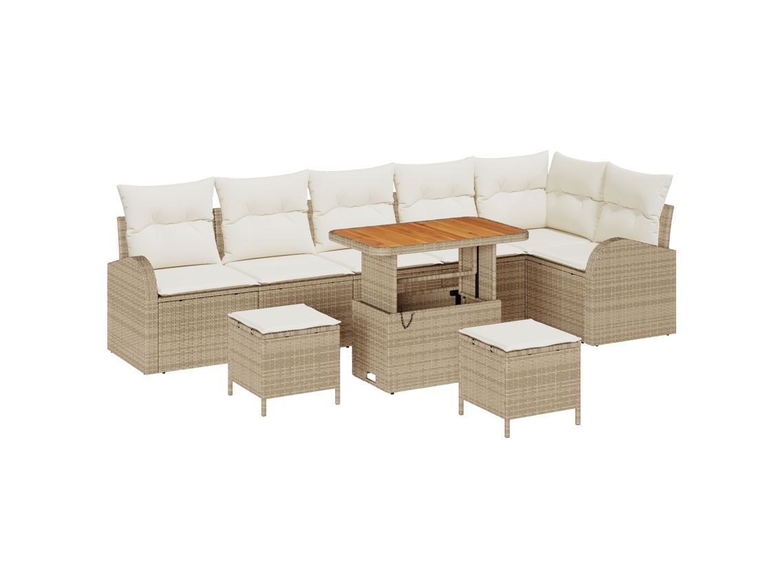 Conjunto 9 Sofá De Jardim Vidaxl Bege Vime Pe (90 X 55 X 71 Cm)