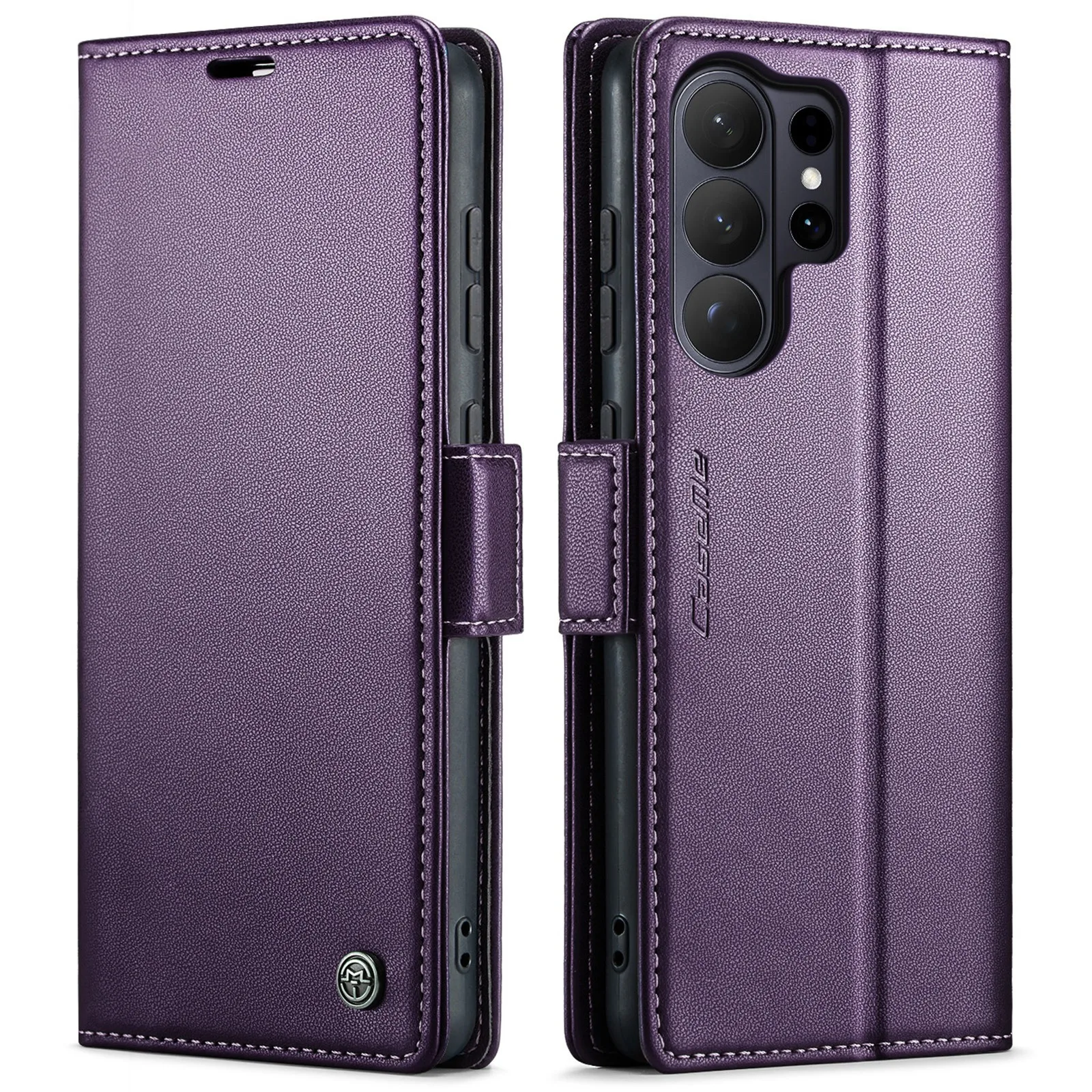 Capa Para Celular (roxa, Galaxy S25), Estilo Carteira Flip Em Couro Legítimo, Com Carregamento Magnético E Proteção Contra Quedas.