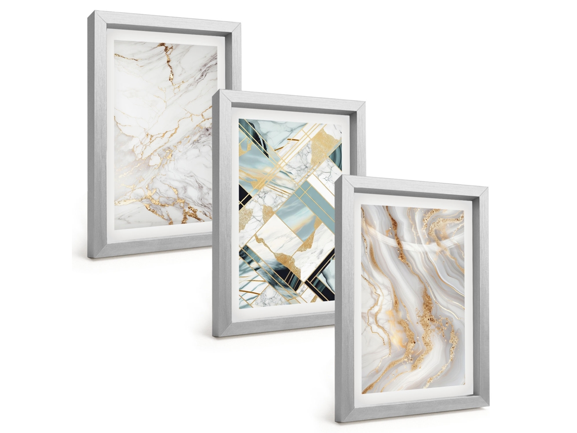 Composição De Quadros Padrões Elegantes De Mármore Espelharte (3 Peças 20x30 Cm)