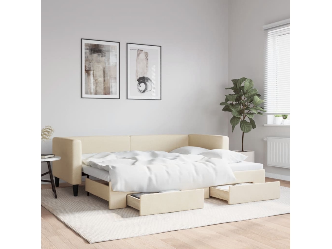 Vidaxl Sofá-cama Com Gavetão E Gavetas 80x200 Cm Tecido Cor Creme