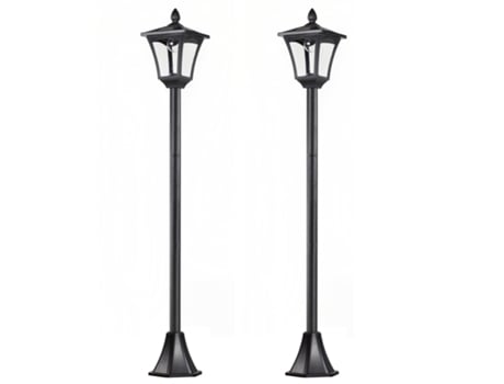 Conjunto de 2 Candeeiros Solares Aço inoxidável e plástico cor Preto 18x18x160 cm OUTSUNNY