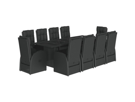 11 Peças Conjunto De Jantar Para Jardim Com Almofadões Vime Pe Preto Clicnbuy