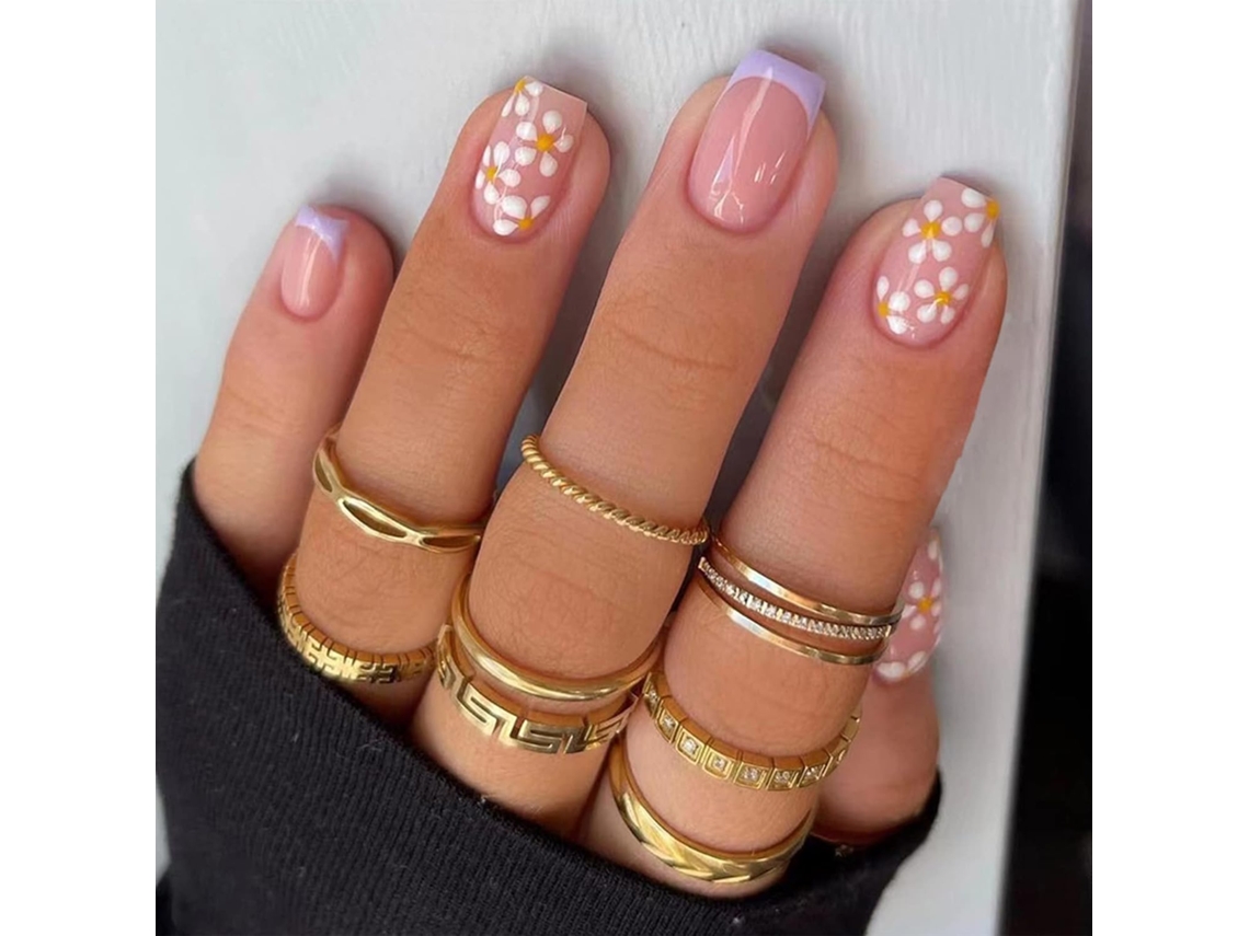 24 Peças de Unhas Falsas Curtas em Forma de Flor para Decoração. NEVEANCE