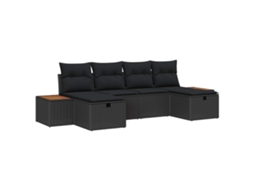 Vidaxl Conjunto De Sofá De Jardim Com Almofada 6 Pcs Preto Vime Pe