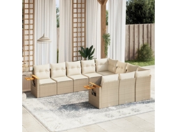 Vidaxl 10 Pcs Conjunto De Sofás P/ Jardim Com Almofadões Vime Pe Bege
