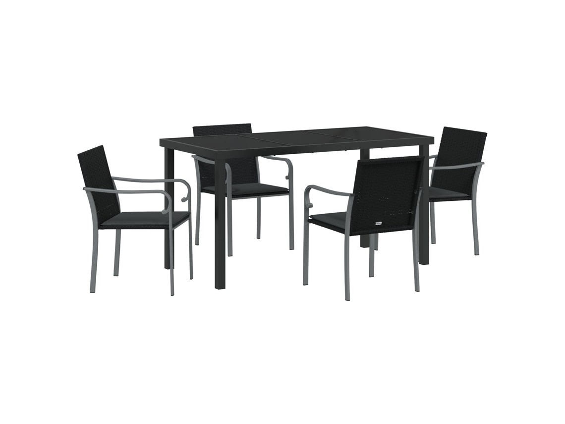 Conjunto 5 Conjunto De Jantar Para Jardim Vidaxl Preto Vime Pe (140 X 70 X 73 Cm)