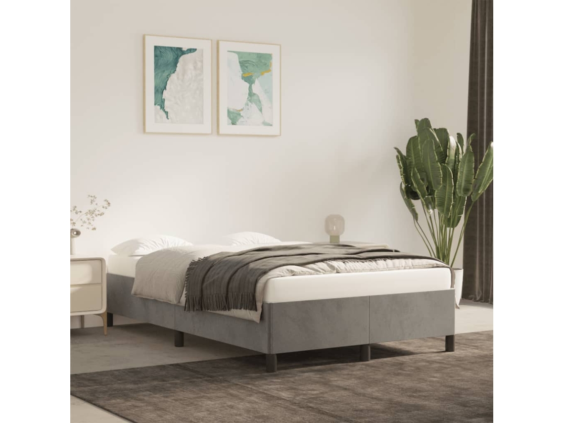 Estrutura De Cama Sem Colchão Cinza Claro Veludo