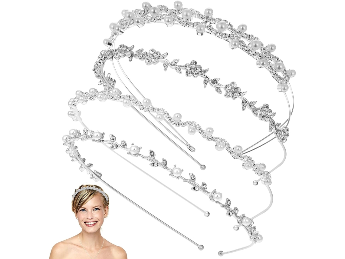 Nuobesty De 4 Tiaras De Casamento Com Strass E Pérolas, Confortáveis De Usar