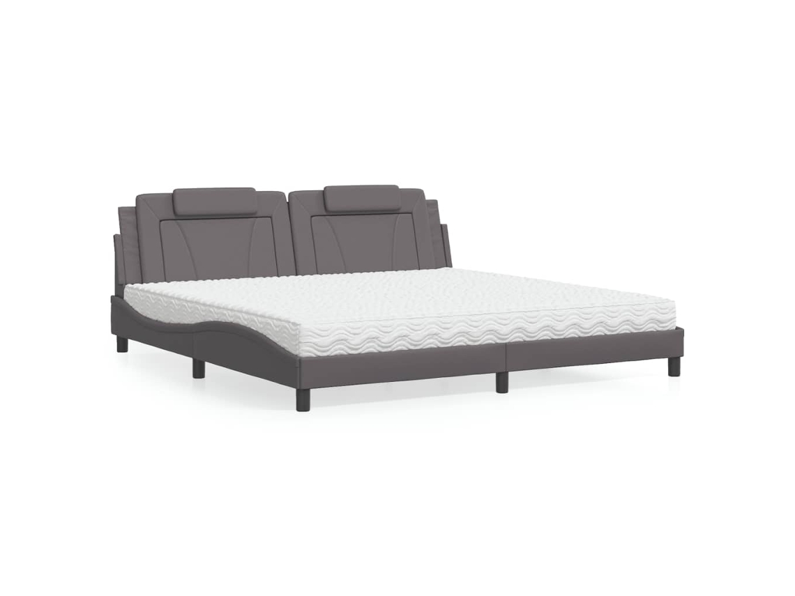 Vidaxl Cama Viana com Colchão 200x200 Cm Couro Artificial Cinzento