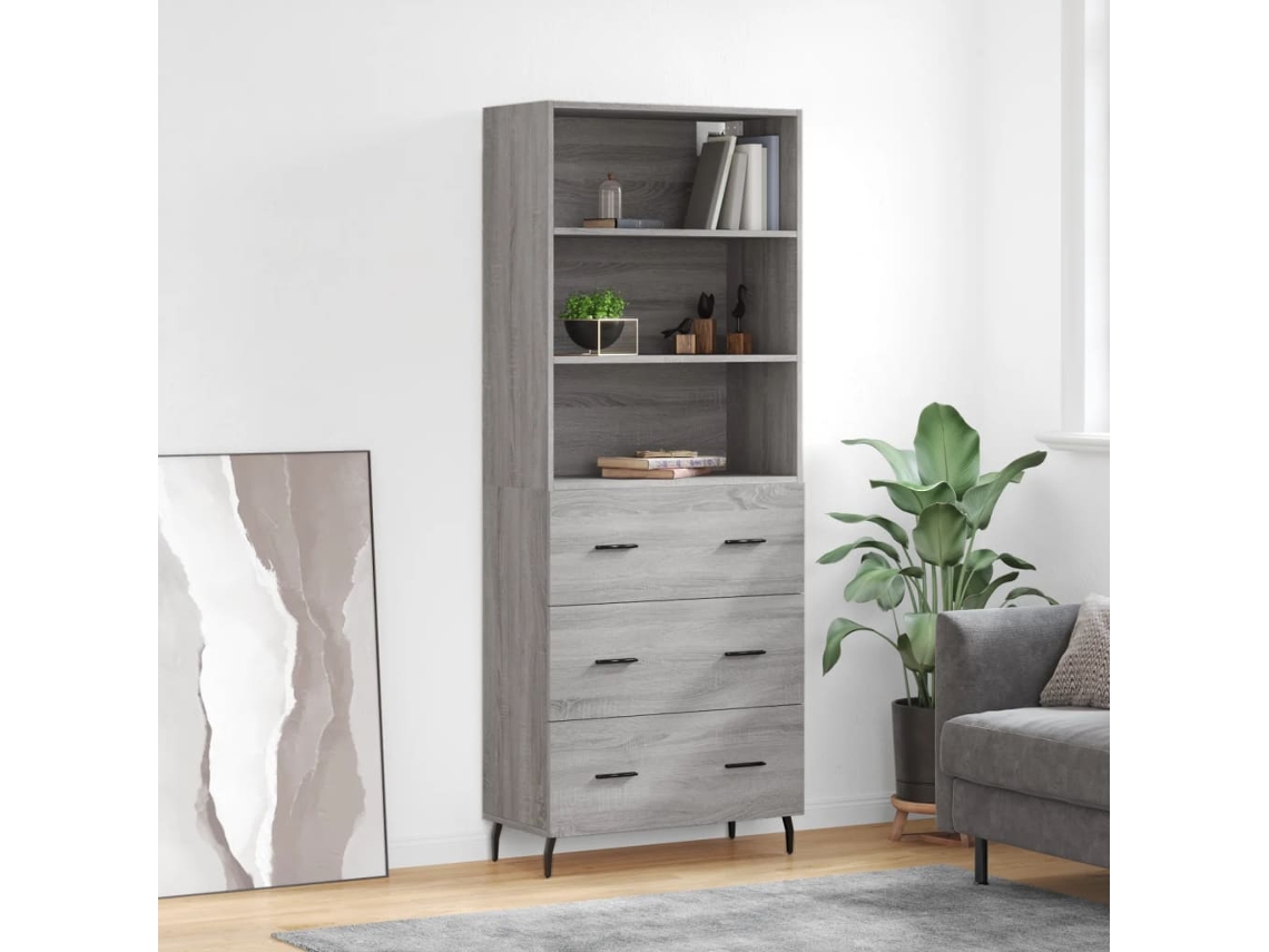 Vidaxl Armário Alto 69,5x34x180 Cm Derivados De Madeira Sonoma Cinza